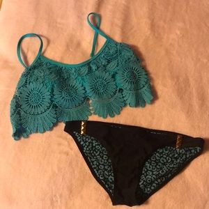 Two piece, aqua bikini/bathing suit